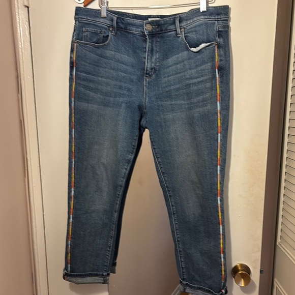 LOFT Blue Ankle Cropped Jeans with rainbow stipe - Picture 2 of 9